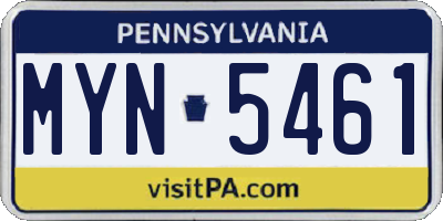 PA license plate MYN5461