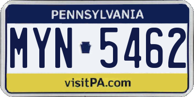 PA license plate MYN5462