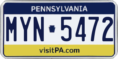 PA license plate MYN5472