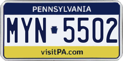 PA license plate MYN5502