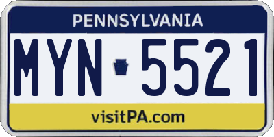 PA license plate MYN5521