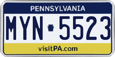 PA license plate MYN5523