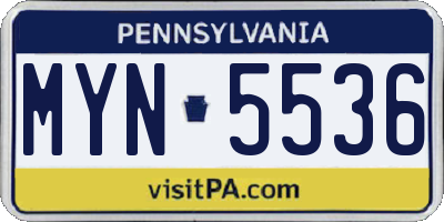 PA license plate MYN5536
