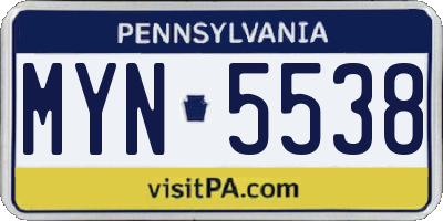 PA license plate MYN5538