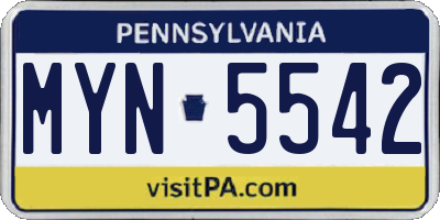 PA license plate MYN5542