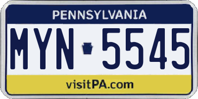 PA license plate MYN5545