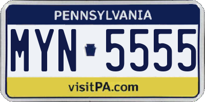 PA license plate MYN5555