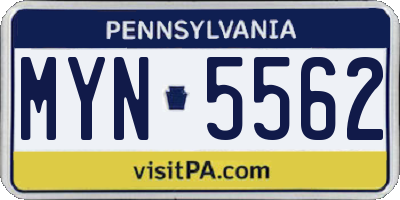 PA license plate MYN5562