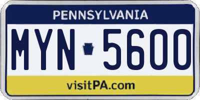 PA license plate MYN5600