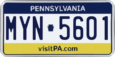 PA license plate MYN5601