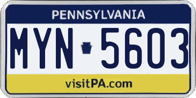 PA license plate MYN5603