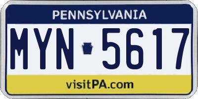 PA license plate MYN5617