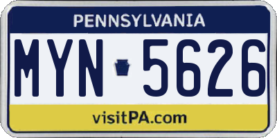 PA license plate MYN5626