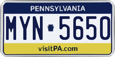 PA license plate MYN5650