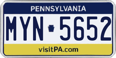 PA license plate MYN5652