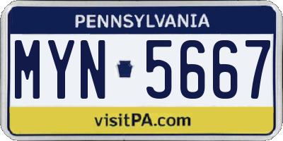 PA license plate MYN5667