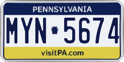 PA license plate MYN5674