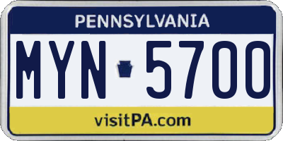 PA license plate MYN5700