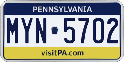 PA license plate MYN5702