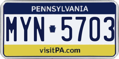 PA license plate MYN5703