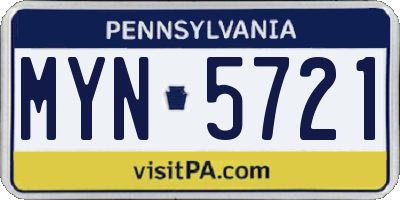 PA license plate MYN5721