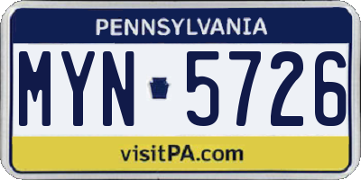 PA license plate MYN5726