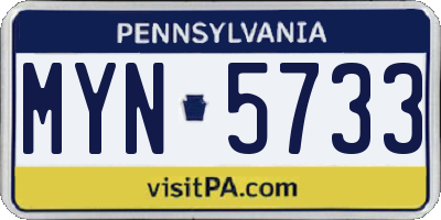 PA license plate MYN5733