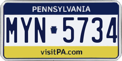PA license plate MYN5734