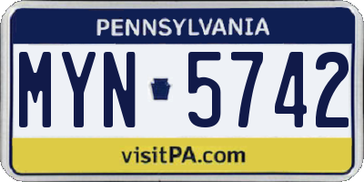 PA license plate MYN5742