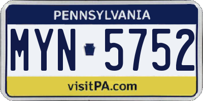 PA license plate MYN5752