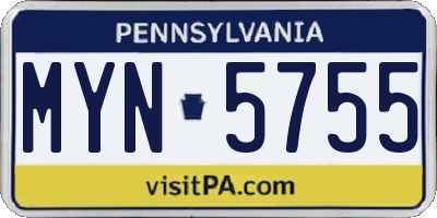 PA license plate MYN5755