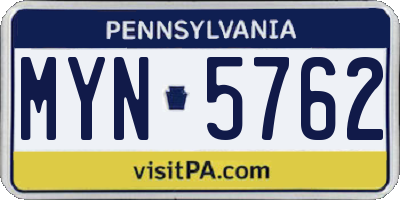 PA license plate MYN5762