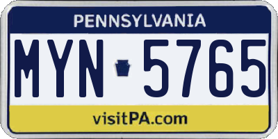PA license plate MYN5765