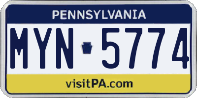 PA license plate MYN5774