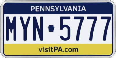 PA license plate MYN5777