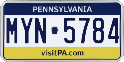 PA license plate MYN5784