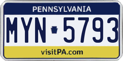 PA license plate MYN5793