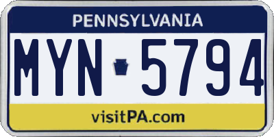 PA license plate MYN5794