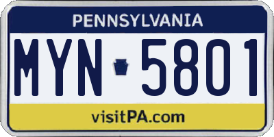 PA license plate MYN5801