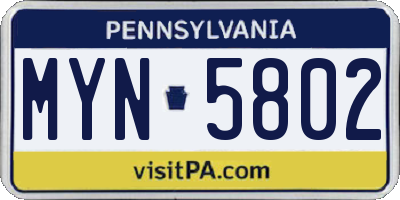 PA license plate MYN5802