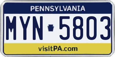 PA license plate MYN5803
