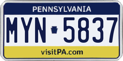 PA license plate MYN5837