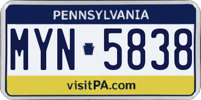 PA license plate MYN5838