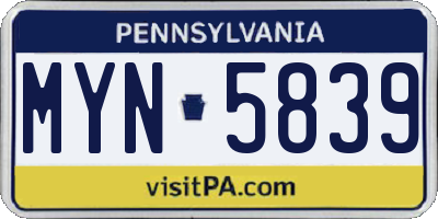 PA license plate MYN5839