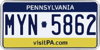 PA license plate MYN5862