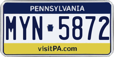 PA license plate MYN5872
