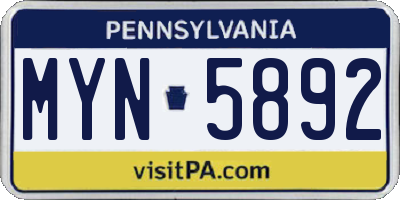 PA license plate MYN5892