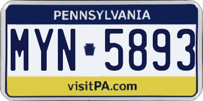 PA license plate MYN5893