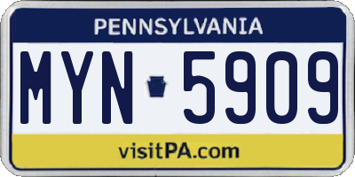 PA license plate MYN5909
