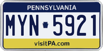 PA license plate MYN5921